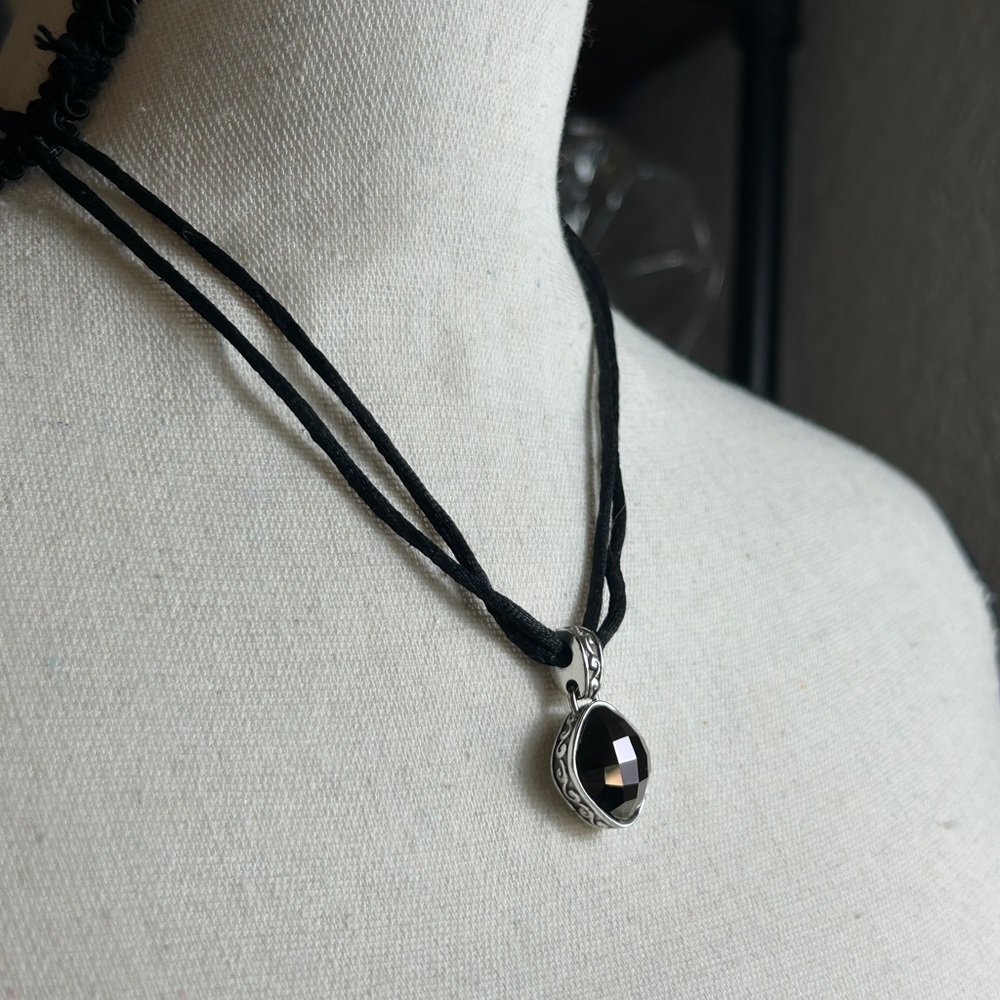 Brighton Venus Rising Necklace Dark Purple Crystal Black Cord Silver Plated 18" - Picture 5 of 13